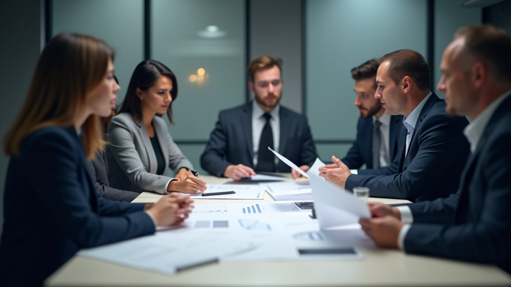 Business team discussing market trends and strategy